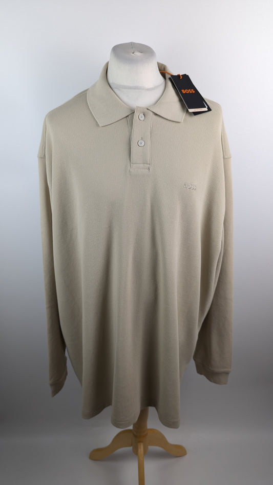 Boss Mens Petempestolong Long Sleeve Polo - Light Beige