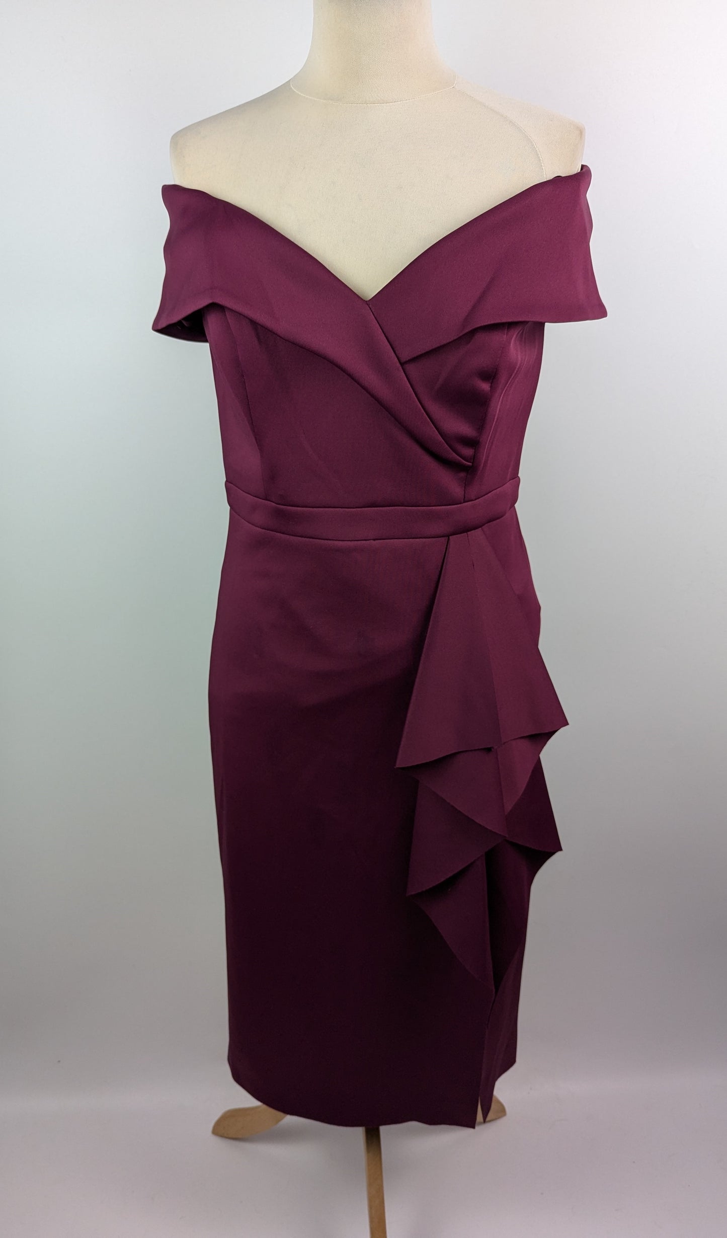 Gina Bacconi Miranda Ruffled Off The Shoulder Dress - Wine Purple
