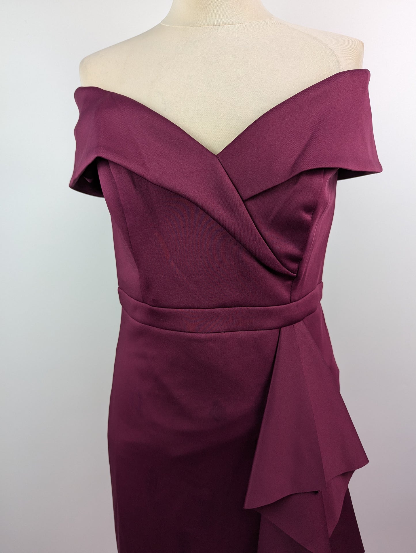Gina Bacconi Miranda Ruffled Off The Shoulder Dress - Wine Purple