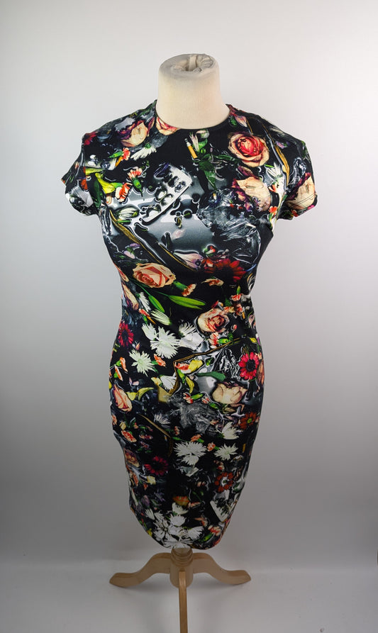 Alexander McQueen Womens Festival Floral Printed Jersey Dress - Black / Multi