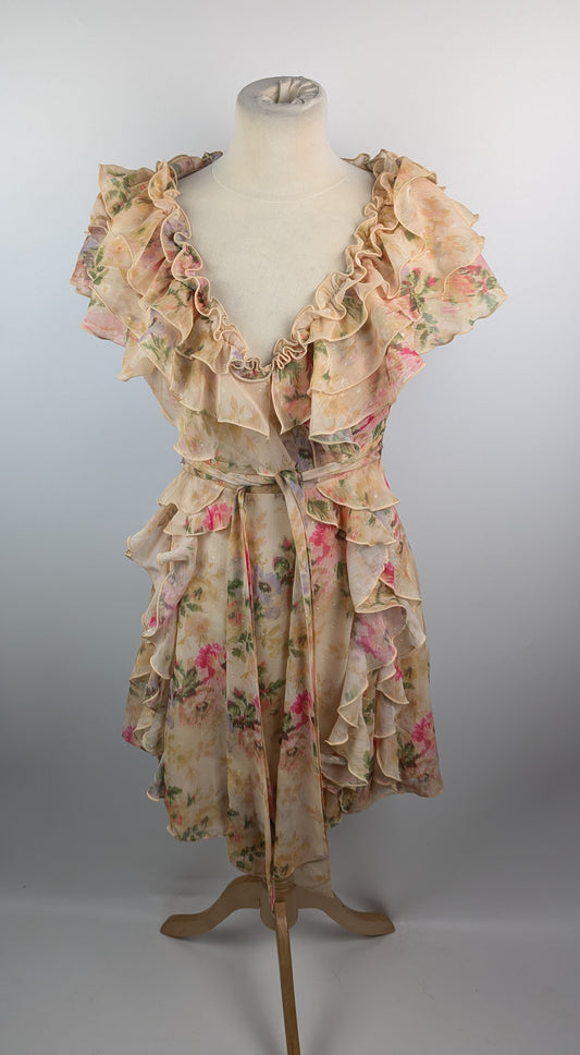 TED BAKER Ammiah Frill Sleeve Floral Mini Dress -Yellow / Multi