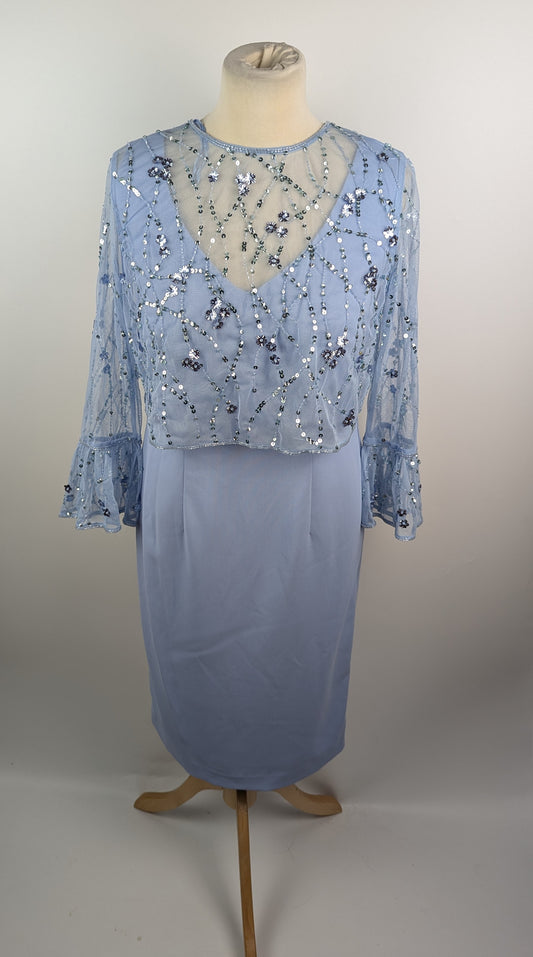 Gina Bacconi Pippa Beaded Jacket Crepe Shift Dress - Blue