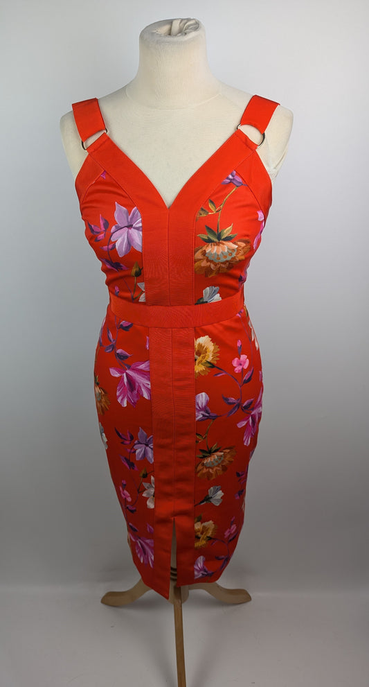Ted Baker Strap Detail Bodycon Dress - Red / Multi