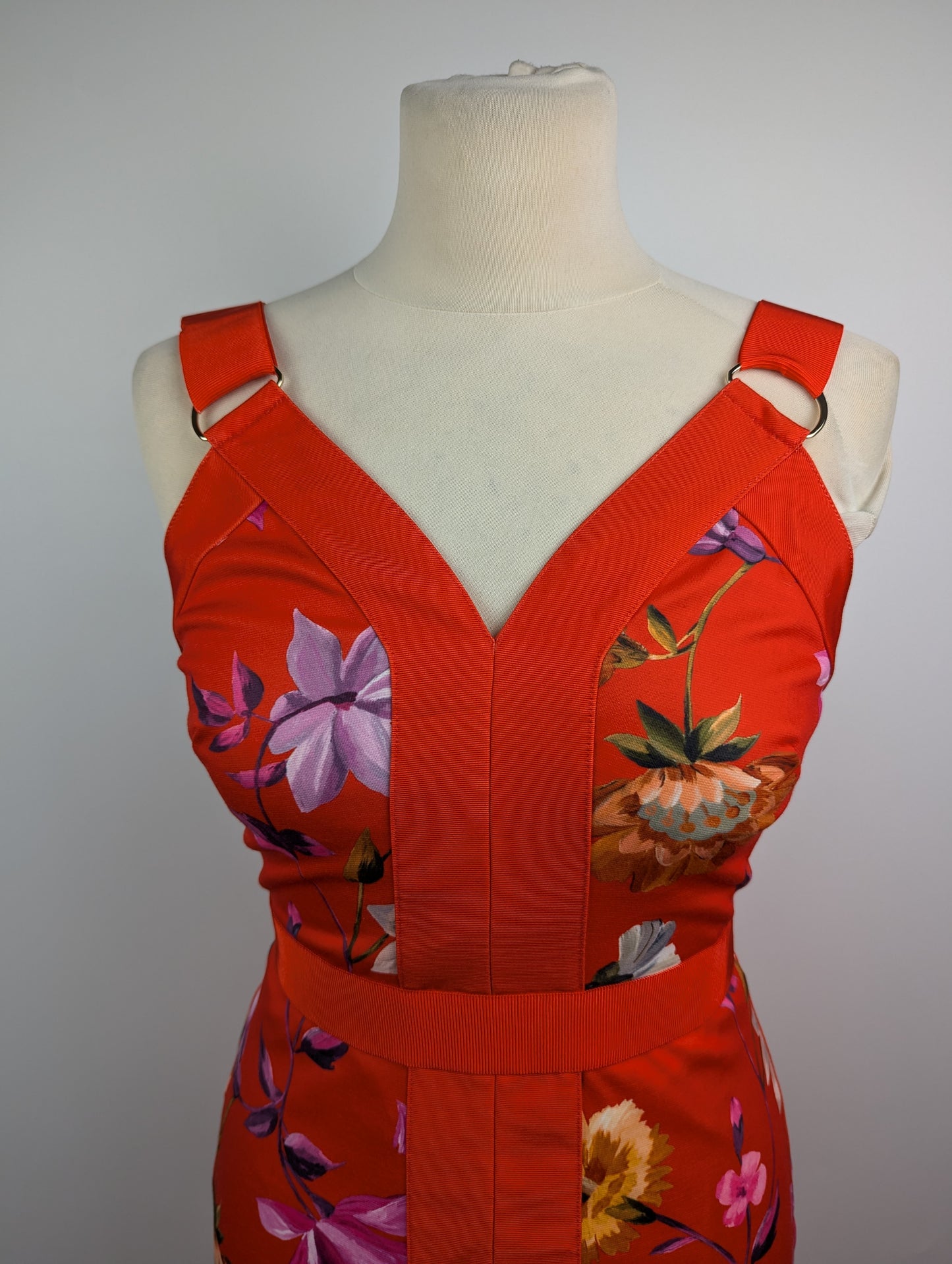 Ted Baker Strap Detail Bodycon Dress - Red / Multi