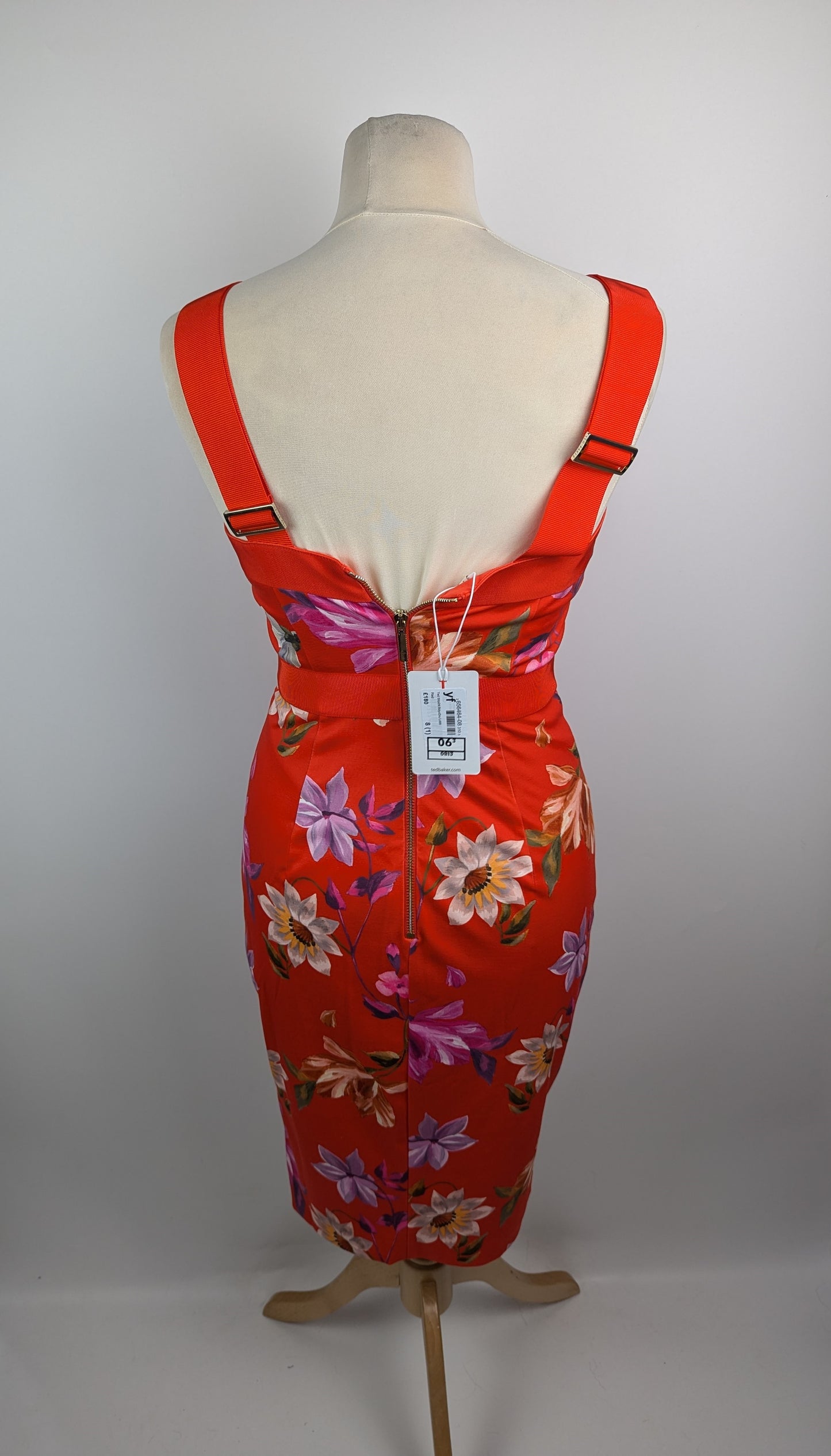 Ted Baker Strap Detail Bodycon Dress - Red / Multi