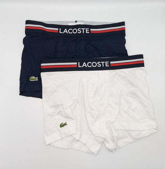 Lacoste 2 Pack of Logo Trunks Mens - White / Navy