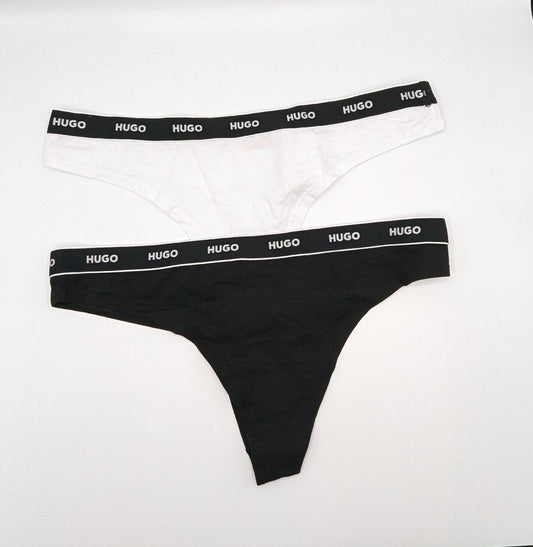 Hugo X2 Stretch Cotton Thong - Black / White
