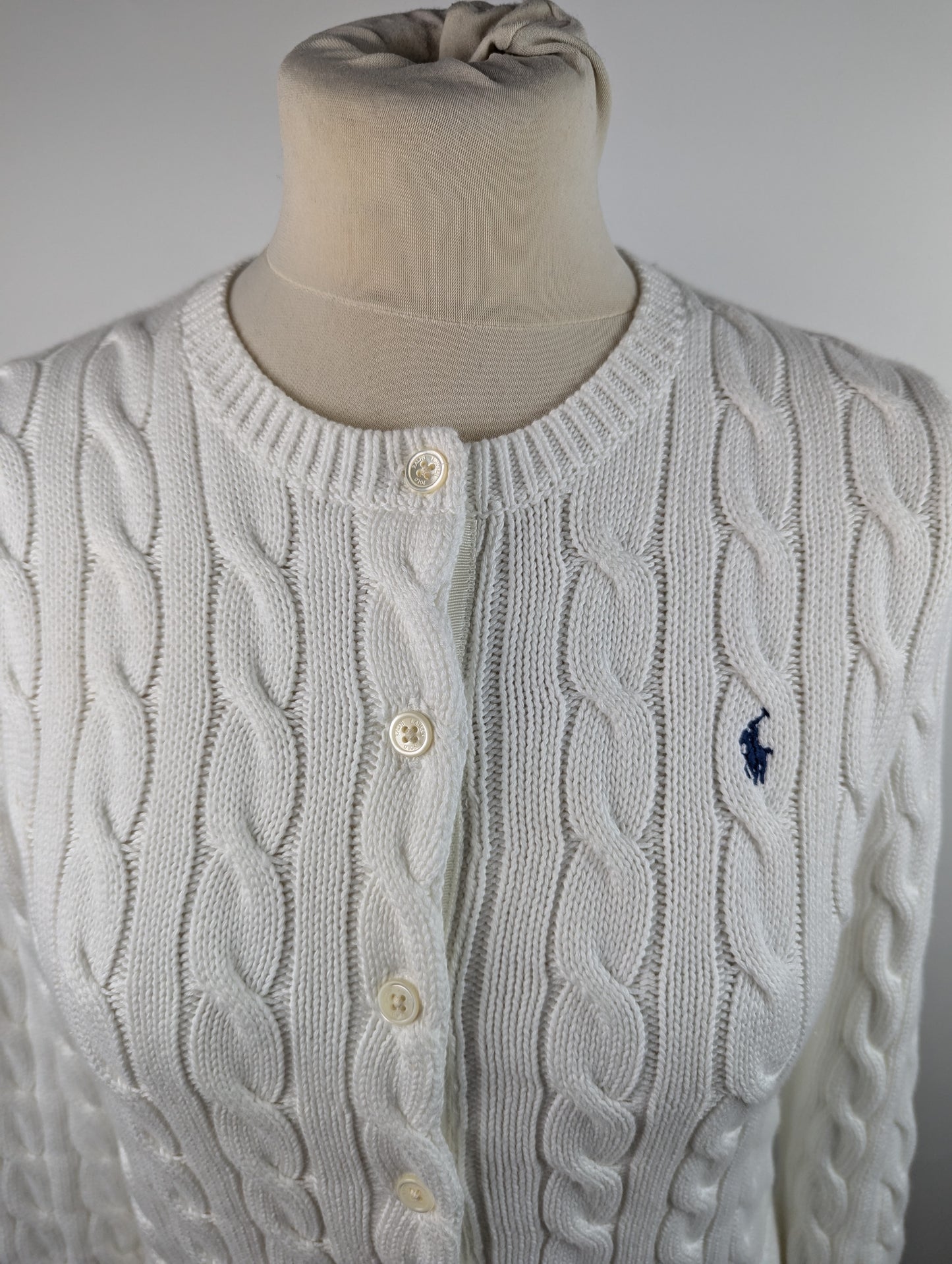 POLO RALPH LAUREN Stretch Cotton Crewneck Cardigan - White