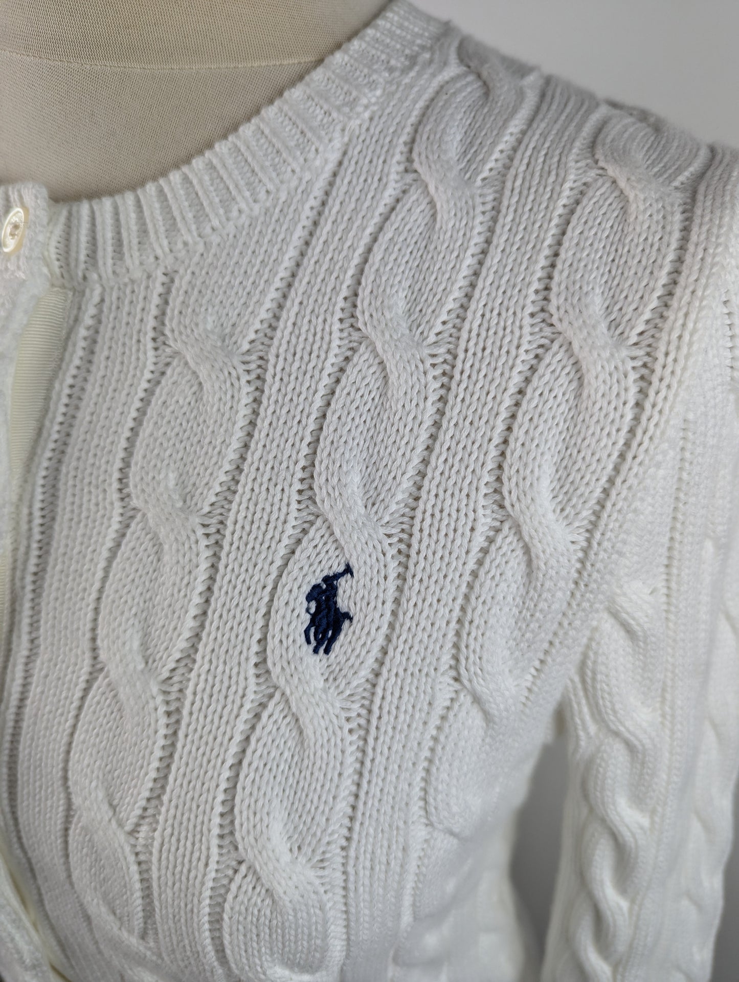 POLO RALPH LAUREN Stretch Cotton Crewneck Cardigan - White