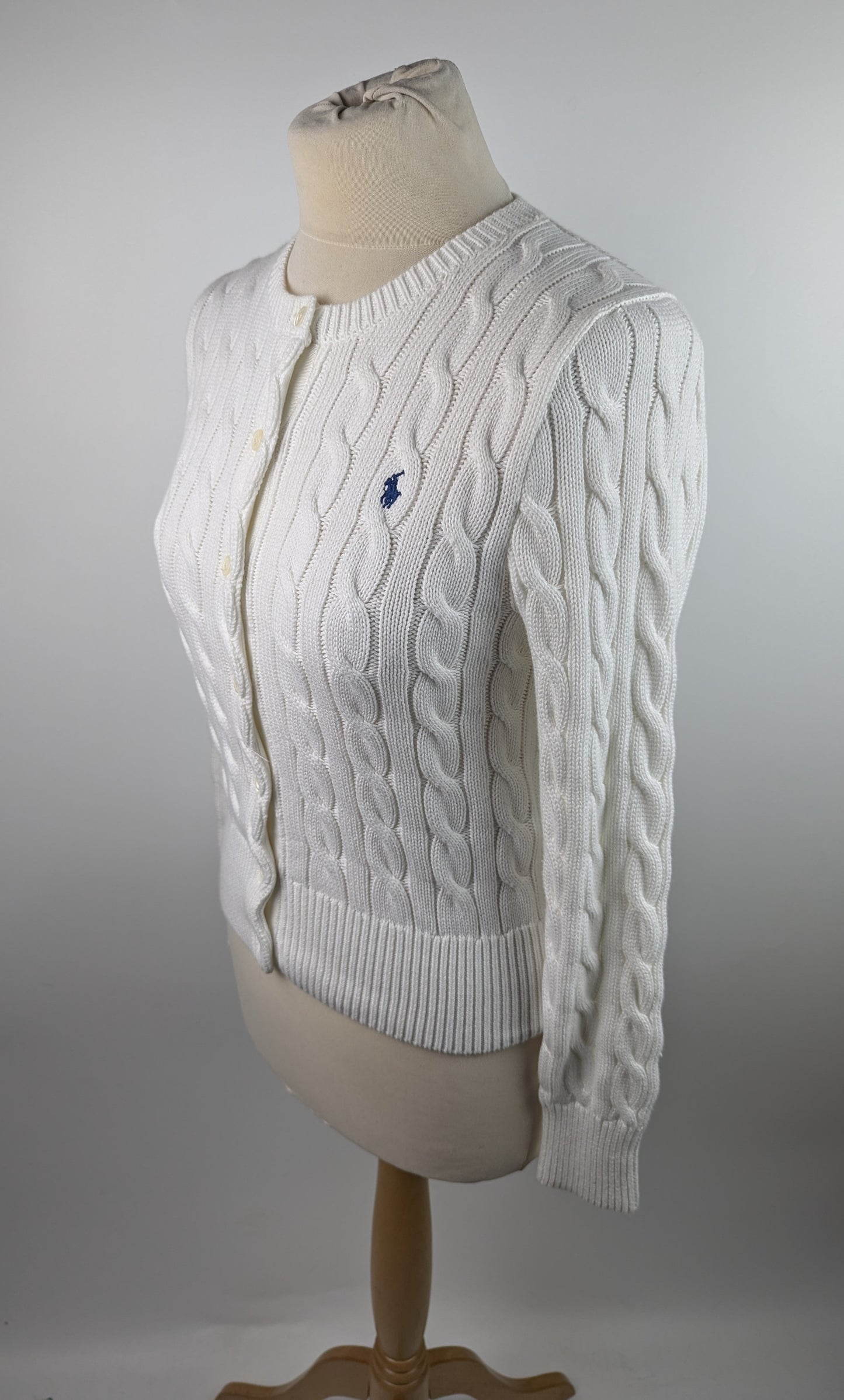 POLO RALPH LAUREN Stretch Cotton Crewneck Cardigan - White