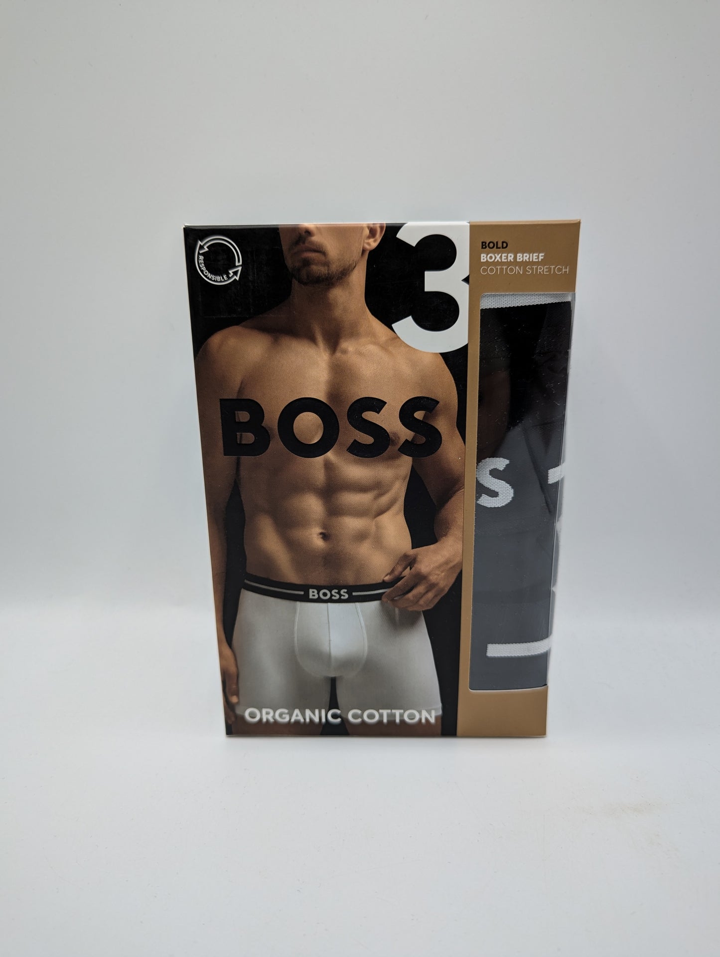 BOSS Mens 3 Pack Bold Organic Cotton Boxer Shorts - Black