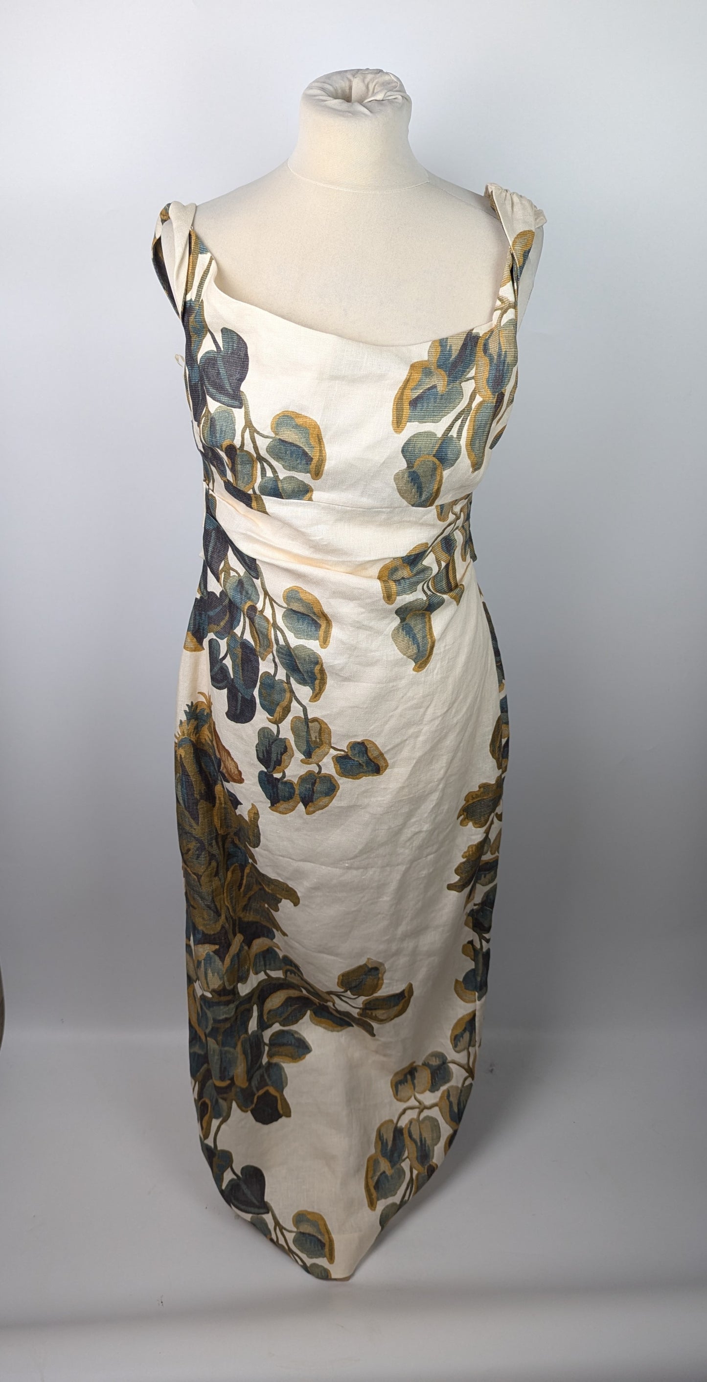 SIR Evalita Twist Flower-Print Linen Midi Dress - Beige / Browns