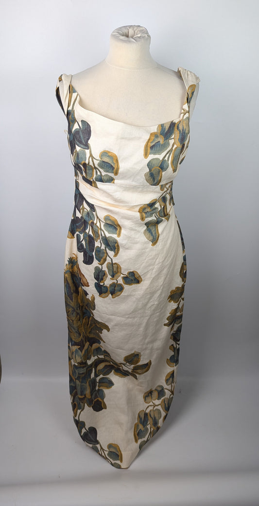 SIR Evalita Twist Flower-Print Linen Midi Dress - Beige / Browns