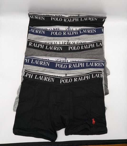 Polo Rralph Lauren boys 5 pack Cotton Boxer Shorts - Grey / Black