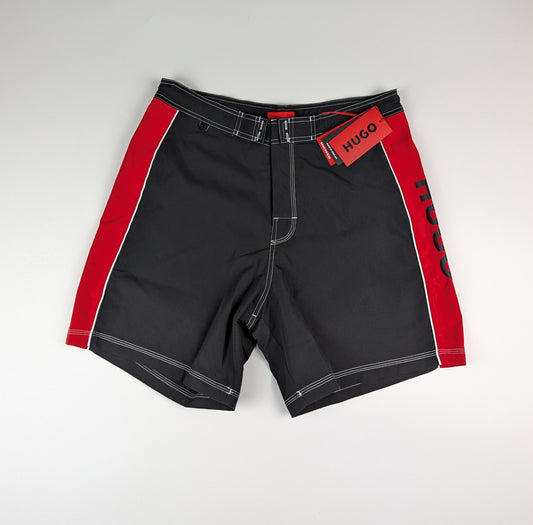 HUGO logo-tape swim shorts - Black / Red