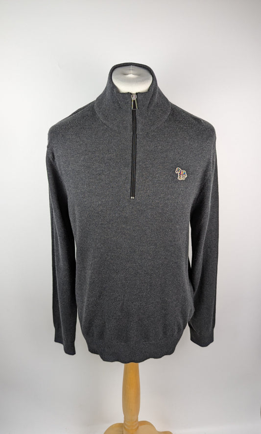 PS Paul Smith Mens Zebra Logo quarter Zip Sweater - Dark Grey