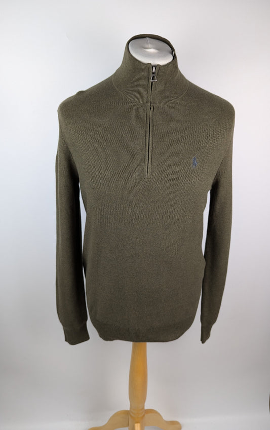 Polo Ralph Lauren Mesh-Knit Cotton Quarter-Zip Jumper - Cargo Olive