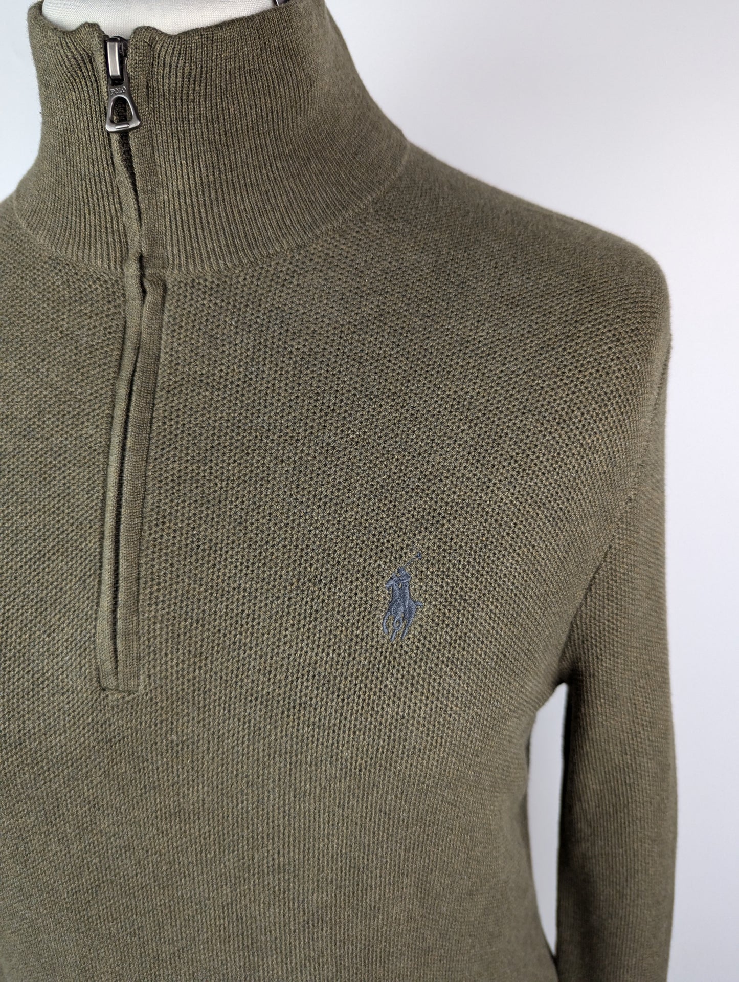 Polo Ralph Lauren Mesh-Knit Cotton Quarter-Zip Jumper - Cargo Olive