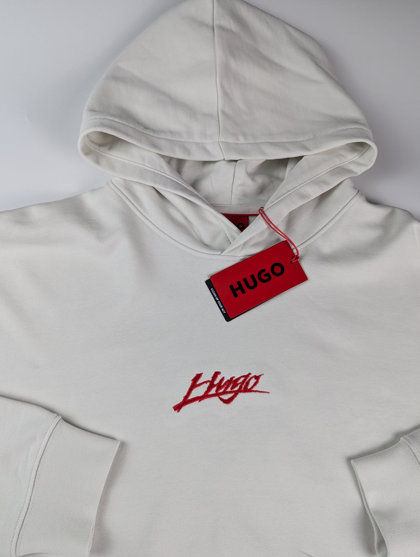 Hugo Dlogolong Mens Logo Hoodie - Off White