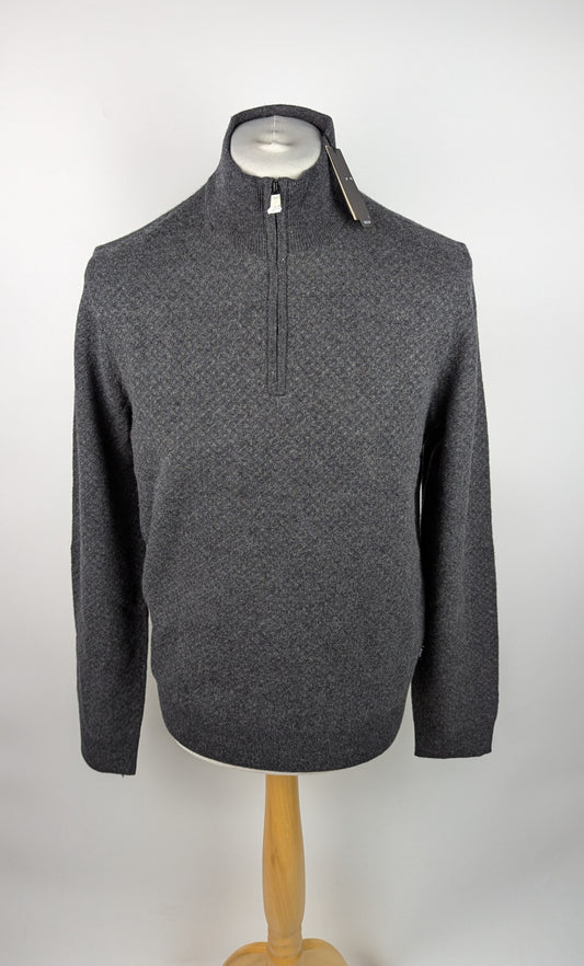Boss Men's HEltorino Quarter-Zip Knitted Cotton Sweater - Dark Grey