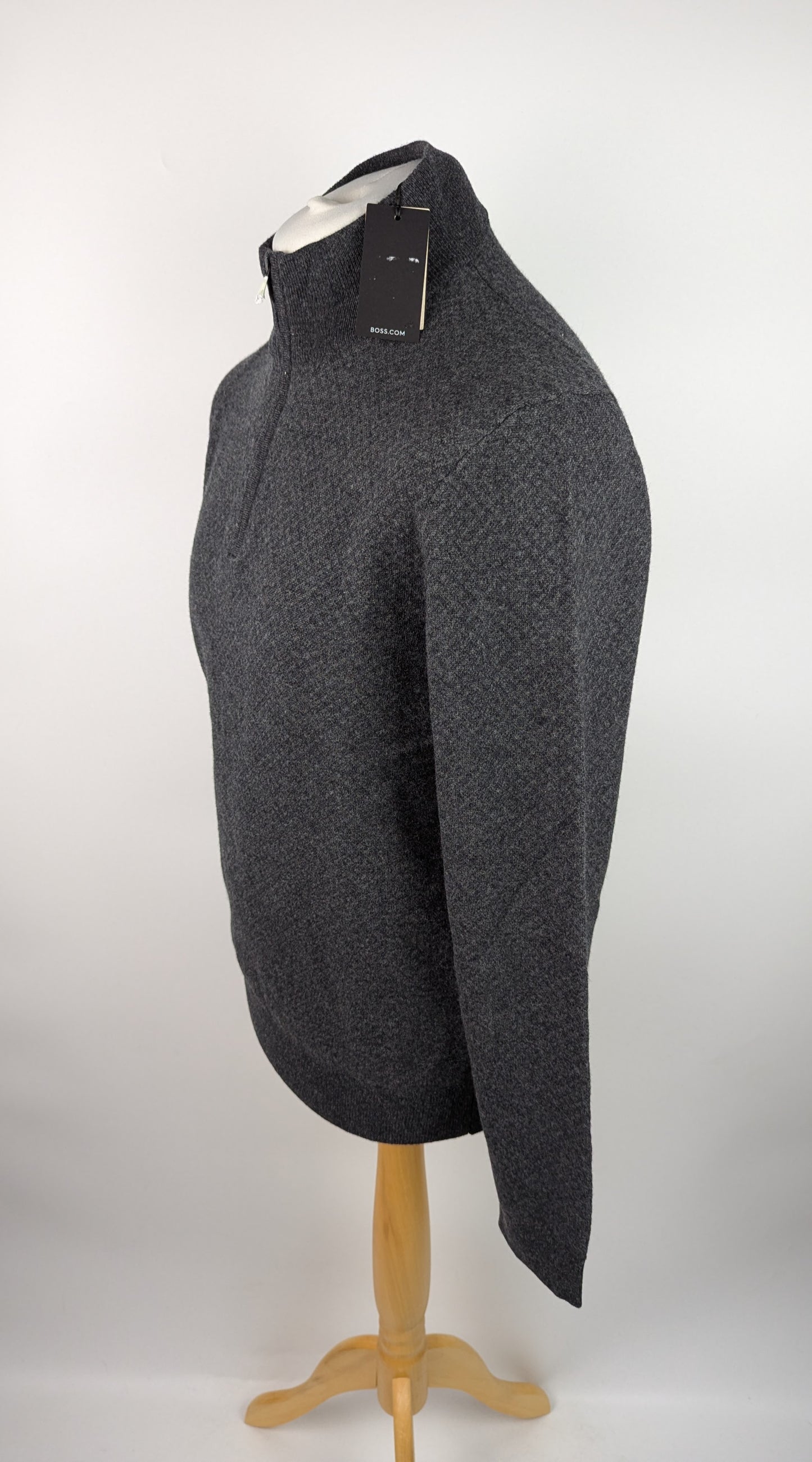 Boss Men's HEltorino Quarter-Zip Knitted Cotton Sweater - Dark Grey