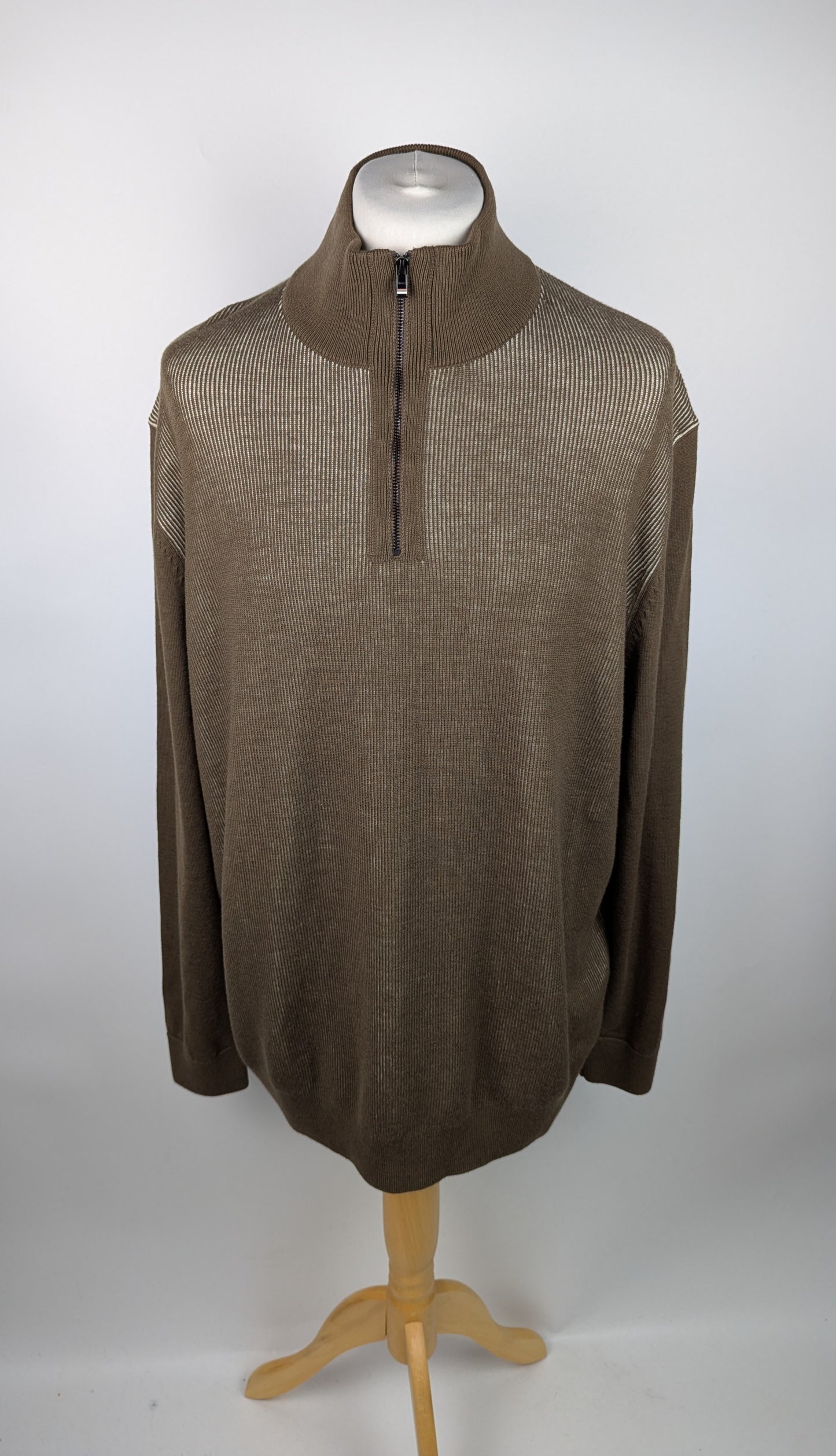Boss Ofilato Mens Quarter Zip - Open Green / Brown / Beige