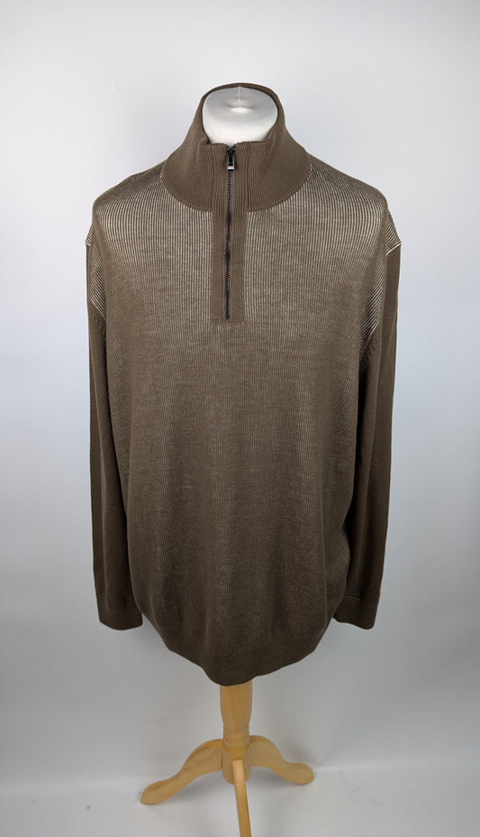 Boss Ofilato Mens Quarter Zip - Open Green / Brown / Beige
