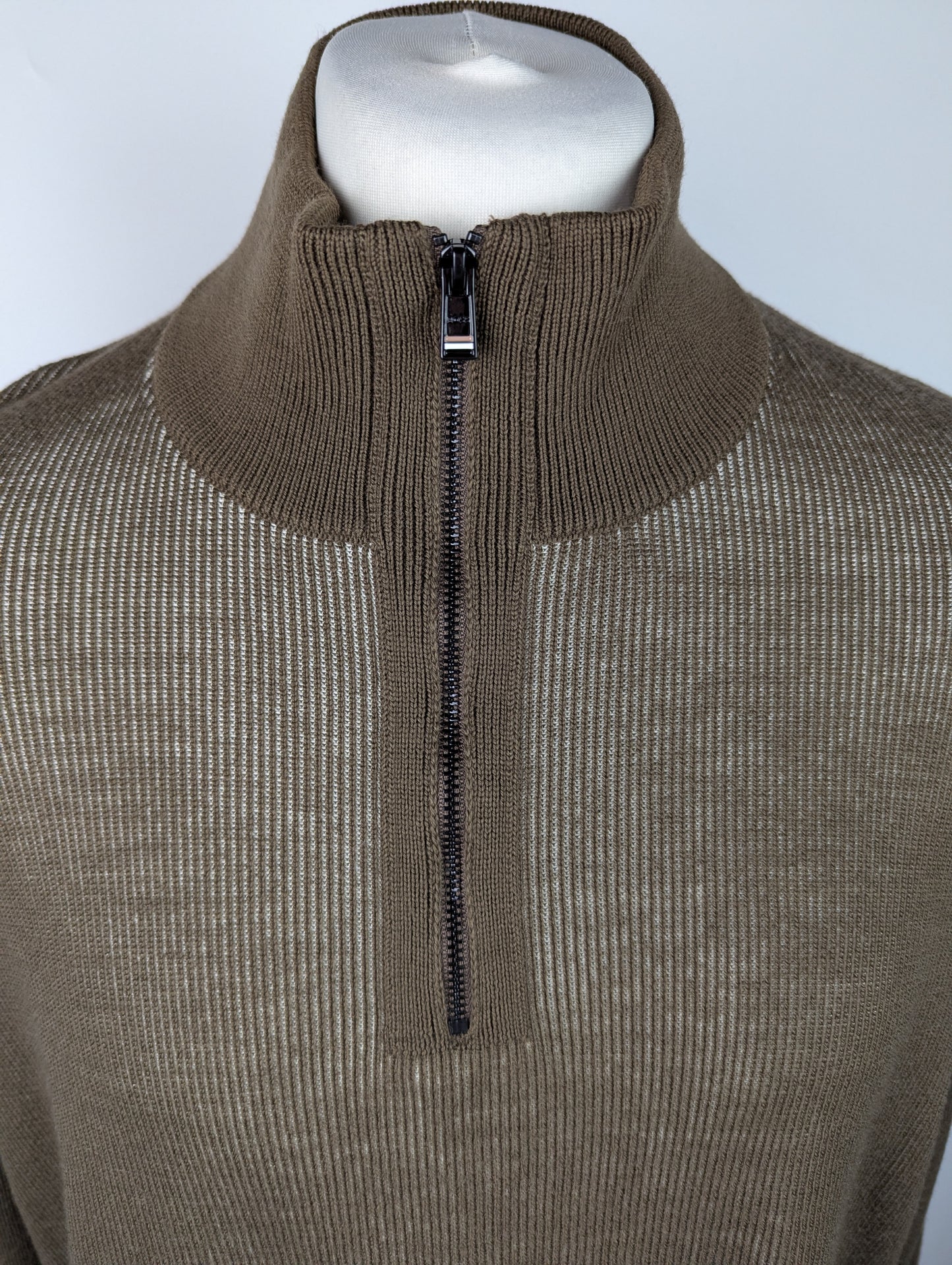 Boss Ofilato Mens Quarter Zip - Open Green / Brown / Beige