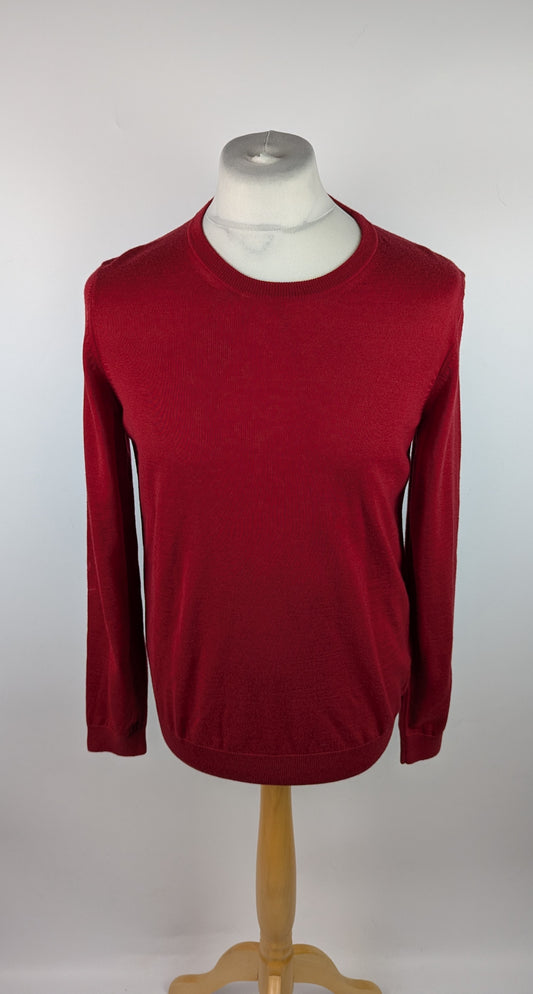 Boss Men's Leno Knit Jumper - Soft Virgin Wool - Red