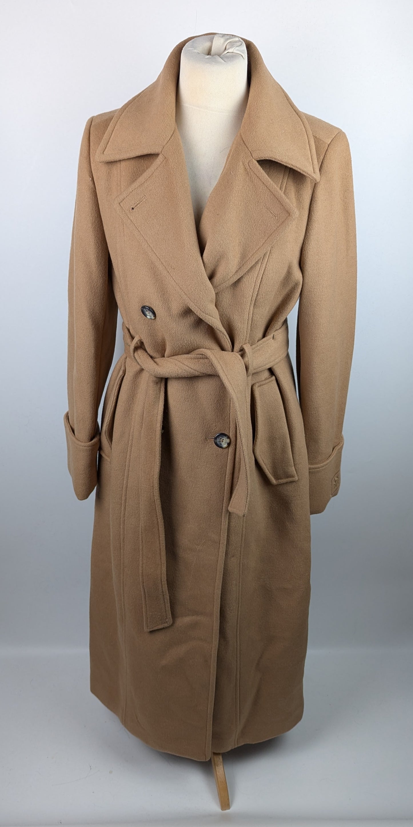 DKNY Womens Wool Overcoat Belted- Brown