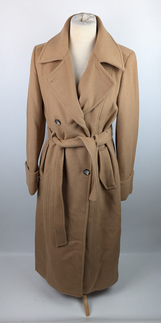 DKNY Womens Wool Overcoat Belted- Brown