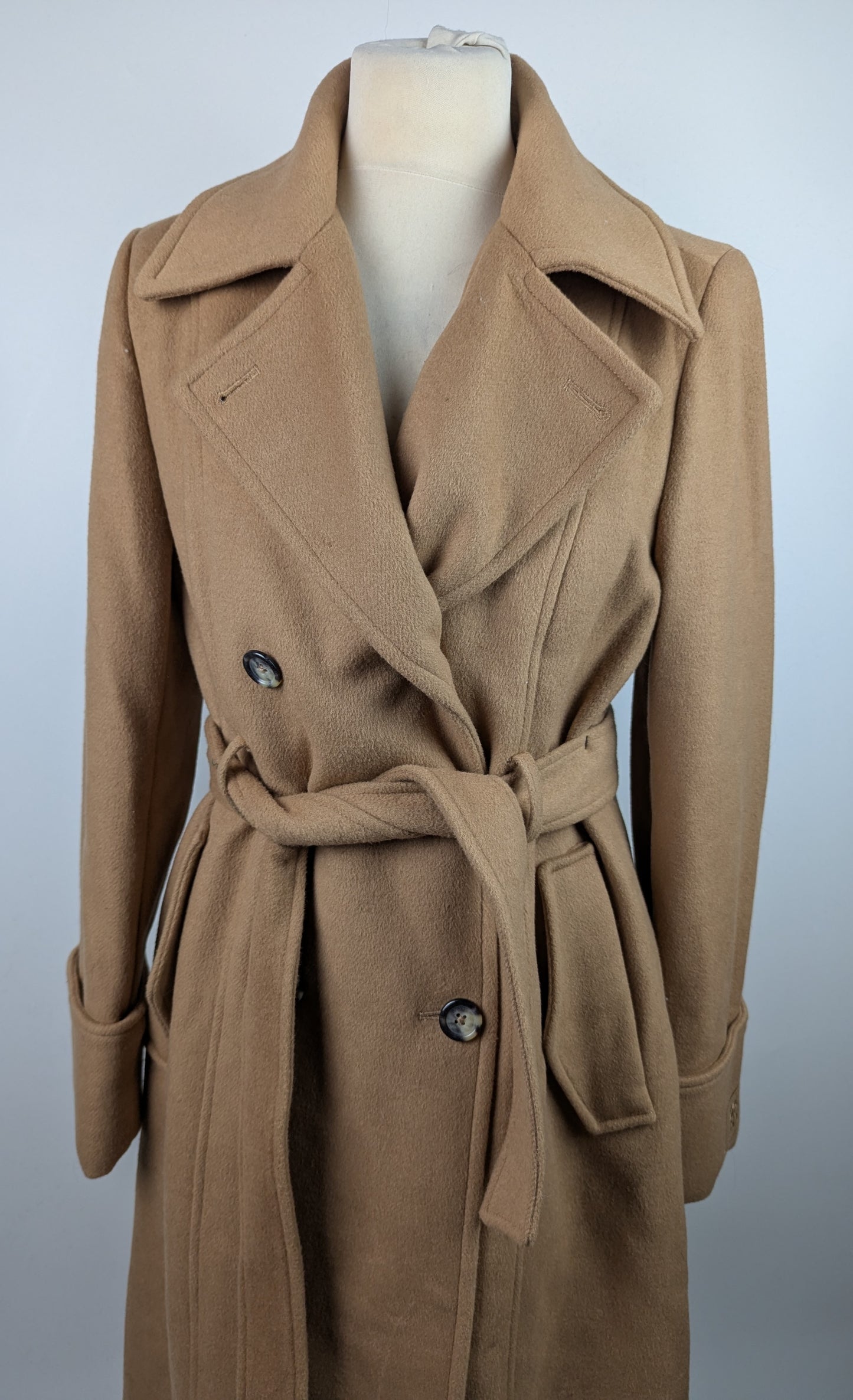 DKNY Womens Wool Overcoat Belted- Brown