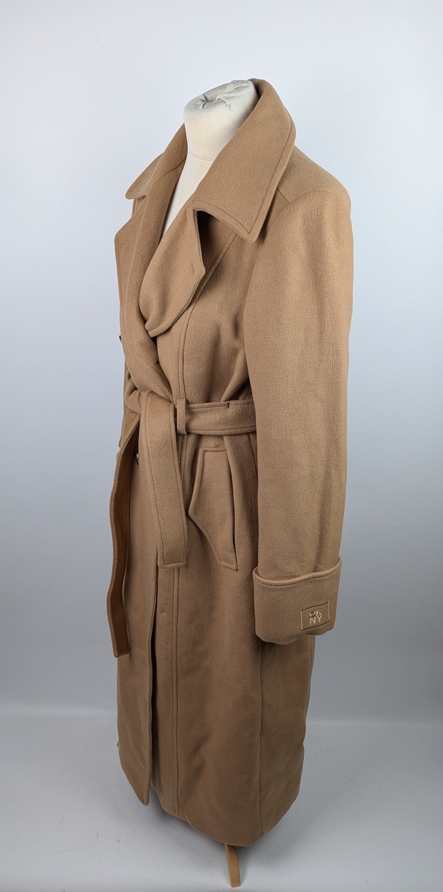 DKNY Womens Wool Overcoat Belted- Brown
