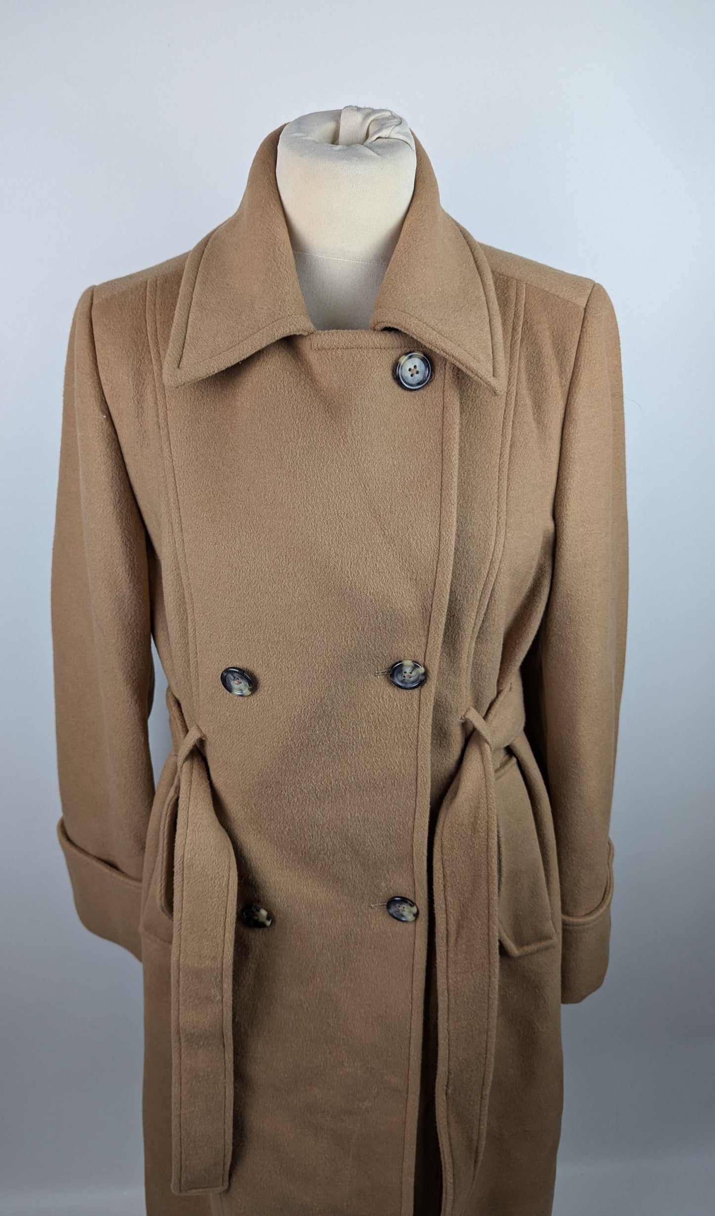 DKNY Womens Wool Overcoat Belted- Brown