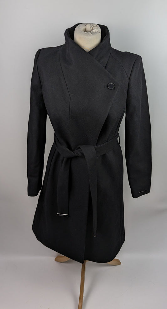 Ted Baker Women's Rose Belted Midi Wool Long Sleeve Coat - Black