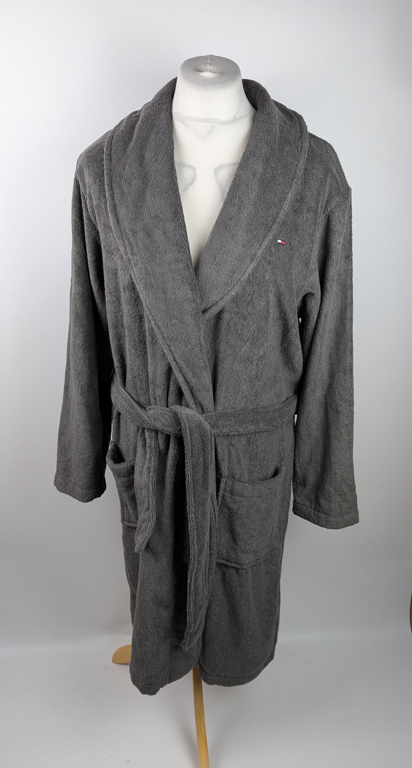 Tommy Hilfiger Mens Cotton Belt Bathrobe - Grey