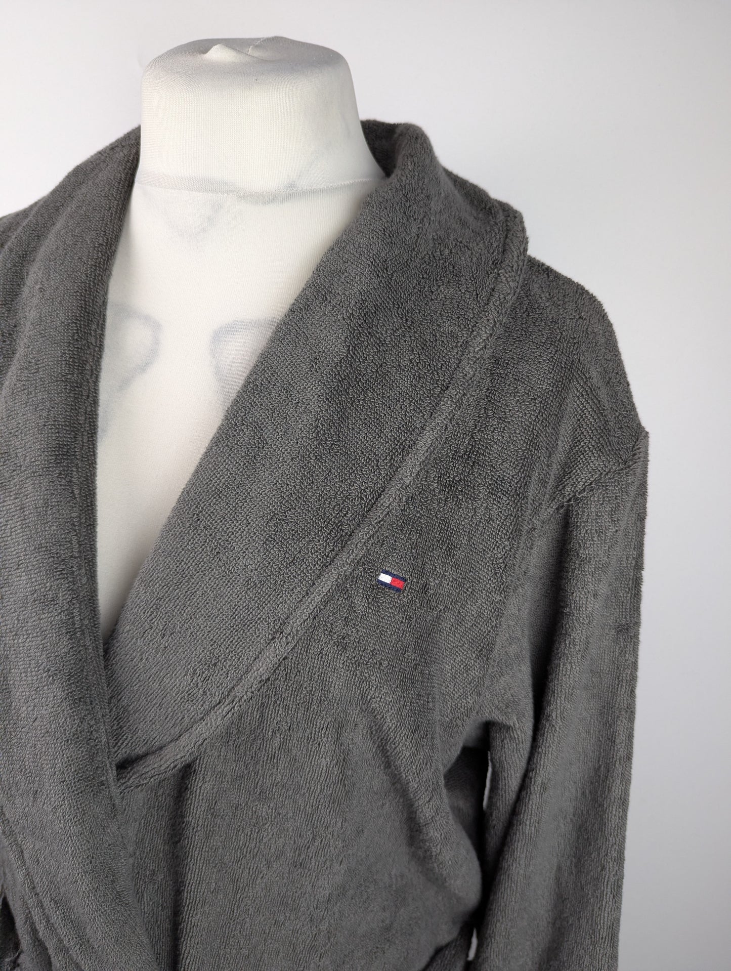 Tommy Hilfiger Mens Cotton Belt Bathrobe - Grey