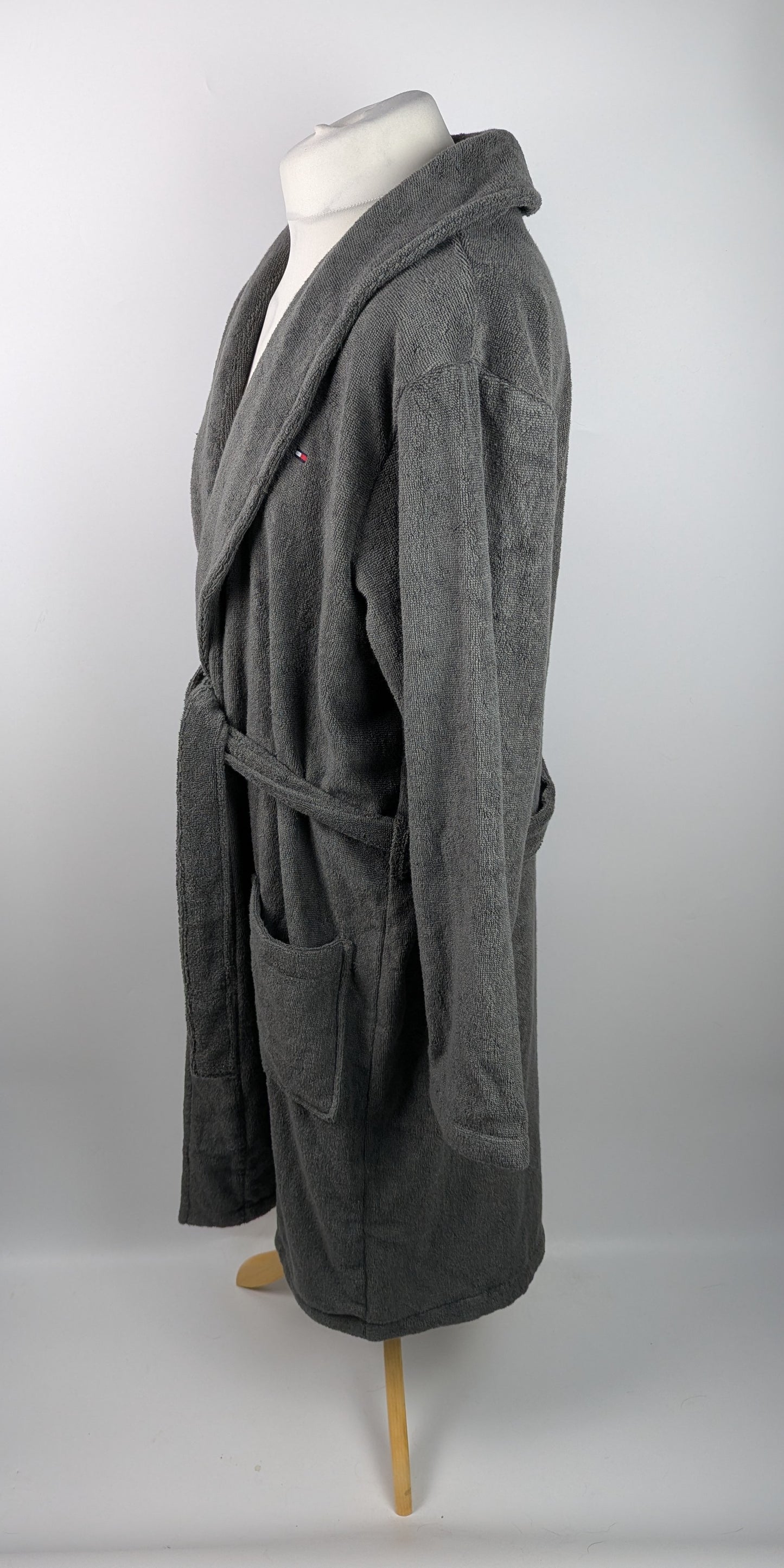 Tommy Hilfiger Mens Cotton Belt Bathrobe - Grey