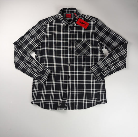 Hugo Men's Emero 01 Long-Sleeve Plain Shirt - Black / White