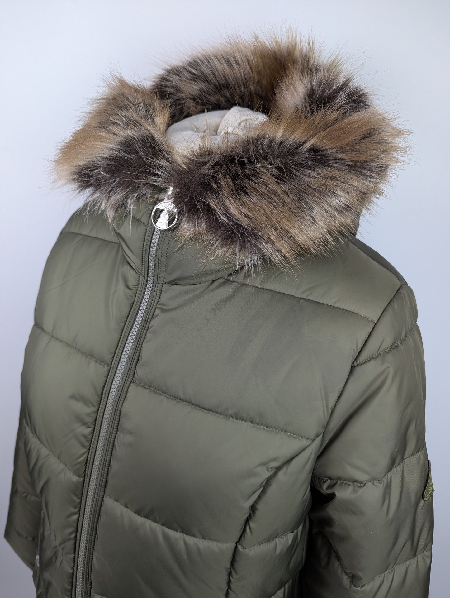Barbour Women's Midhurst Quilted Faux Fur Hood Short Puffer Jacket - Green