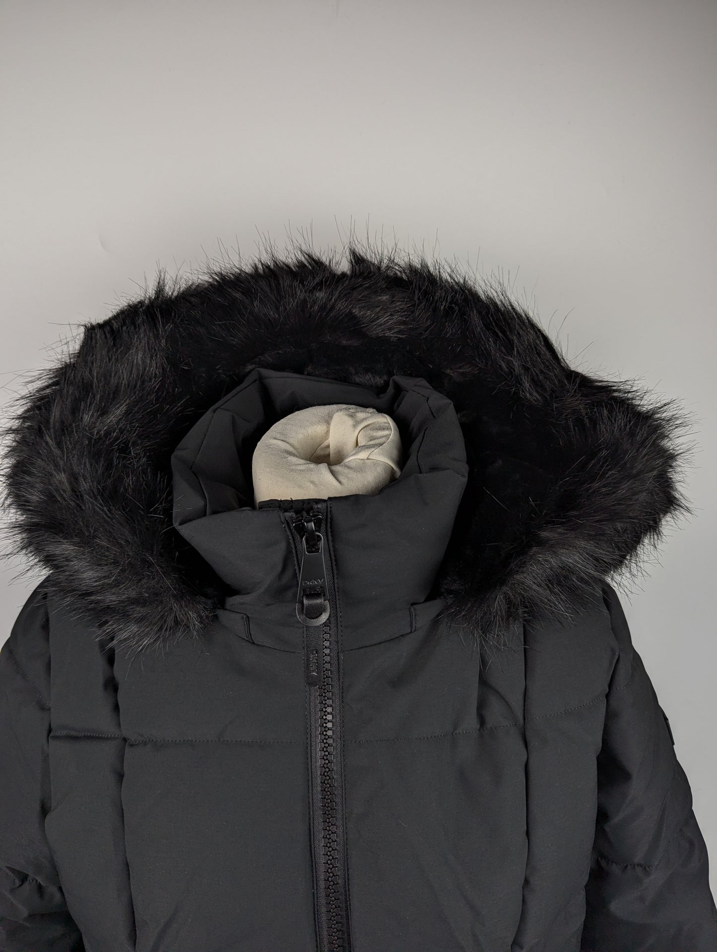 DKNY Women's Quilted Faux Hood Puffer Jacket - Black