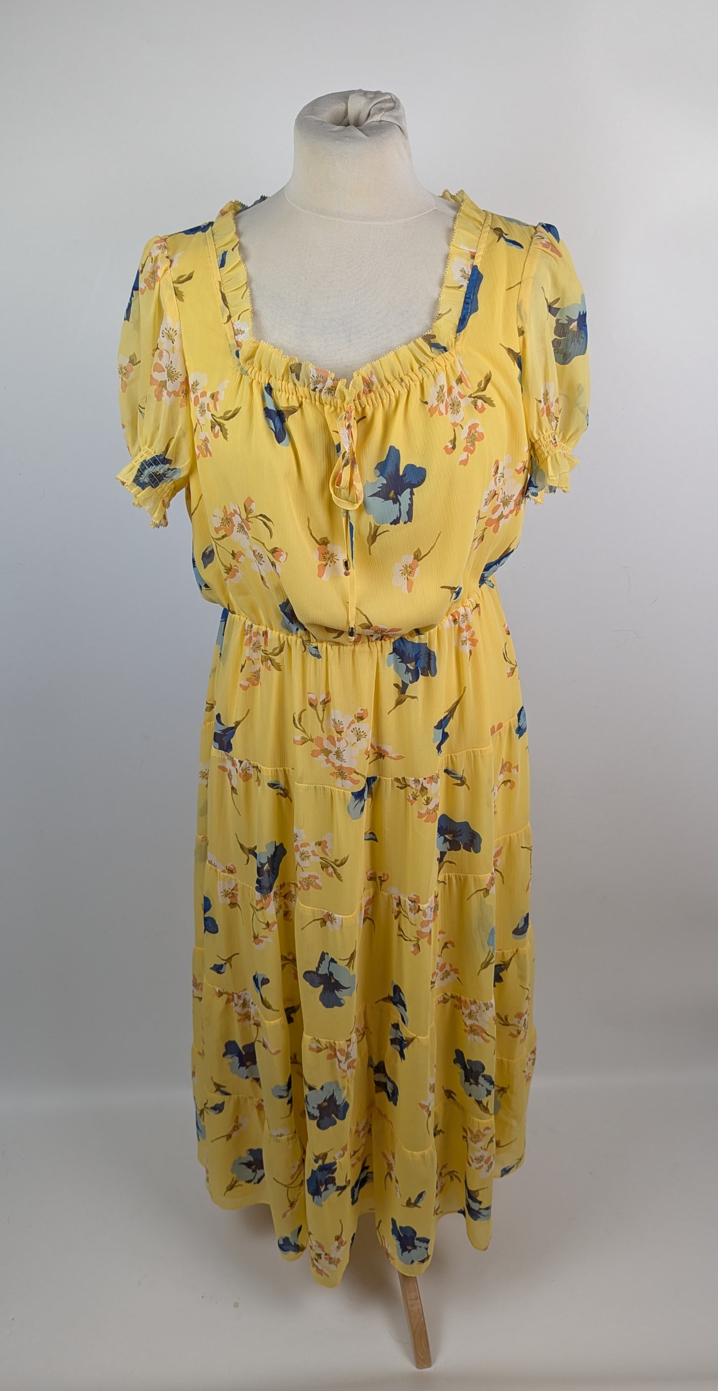 Lauren by Ralph Lauren Floral Georgette Puff-Sleeve Midi Dress - Yellow