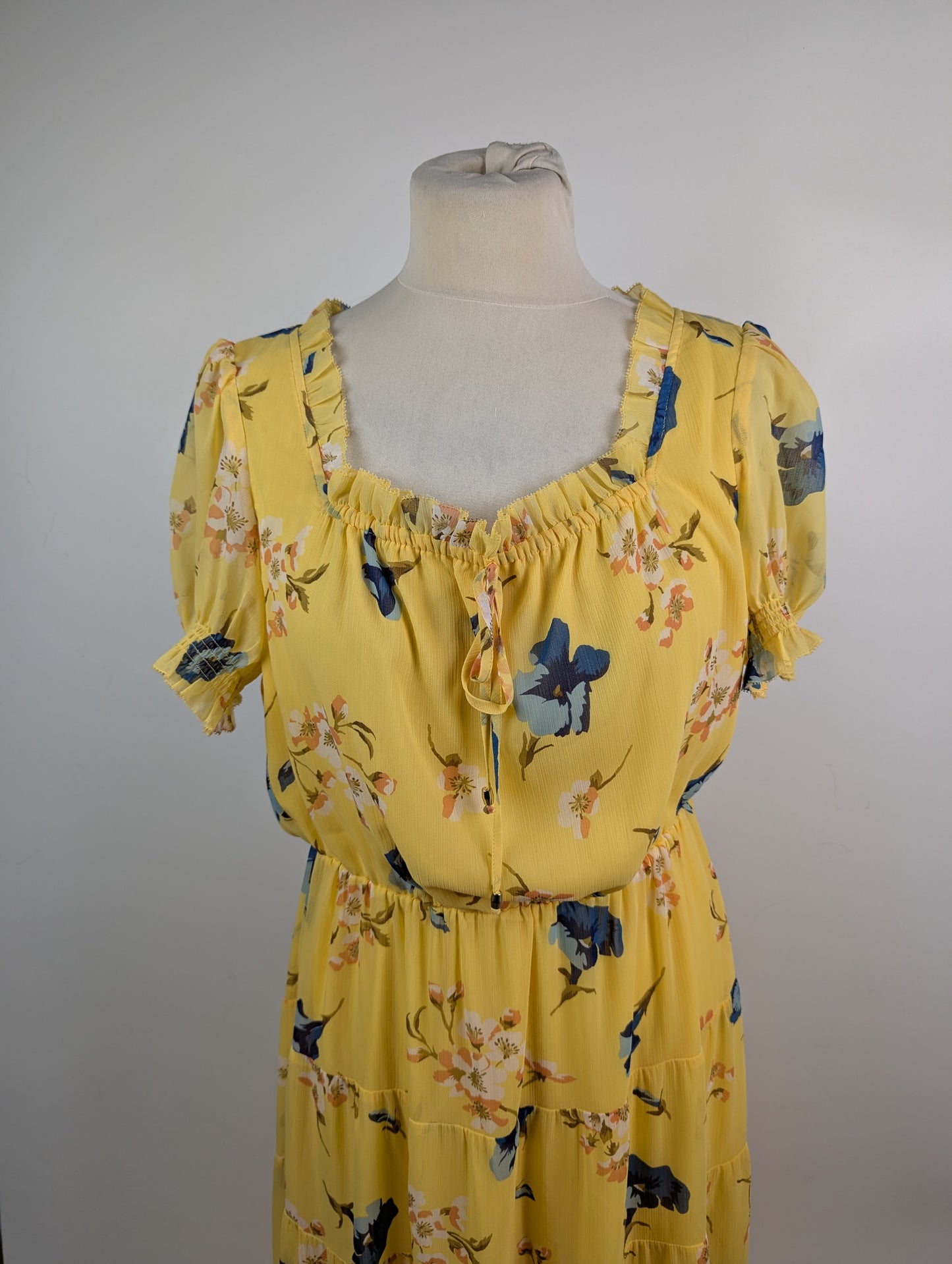 Lauren by Ralph Lauren Floral Georgette Puff-Sleeve Midi Dress - Yellow