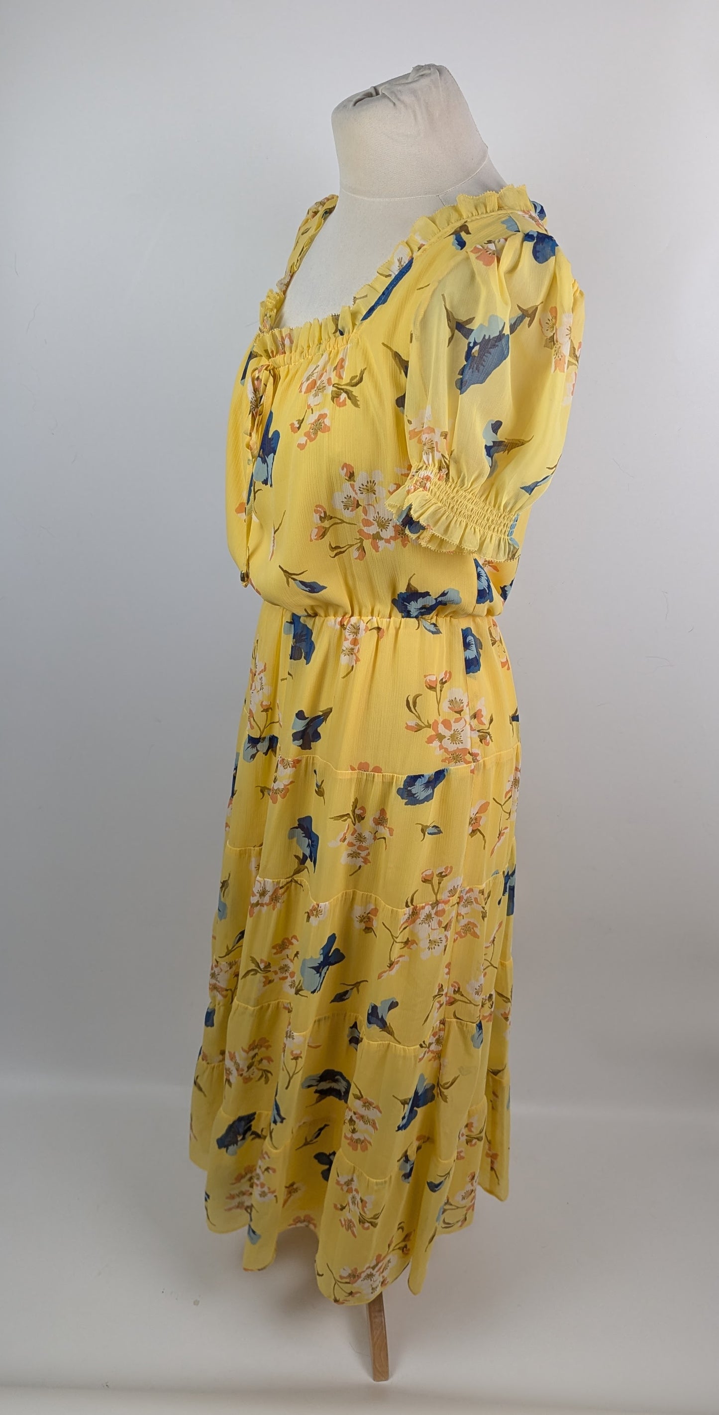Lauren by Ralph Lauren Floral Georgette Puff-Sleeve Midi Dress - Yellow