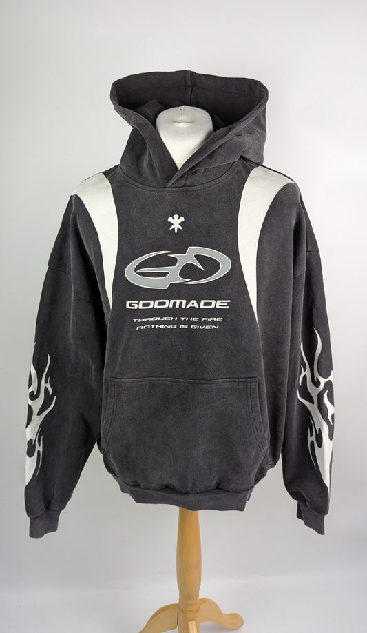 Godmade Logo Washed Mens Hoodie - Black