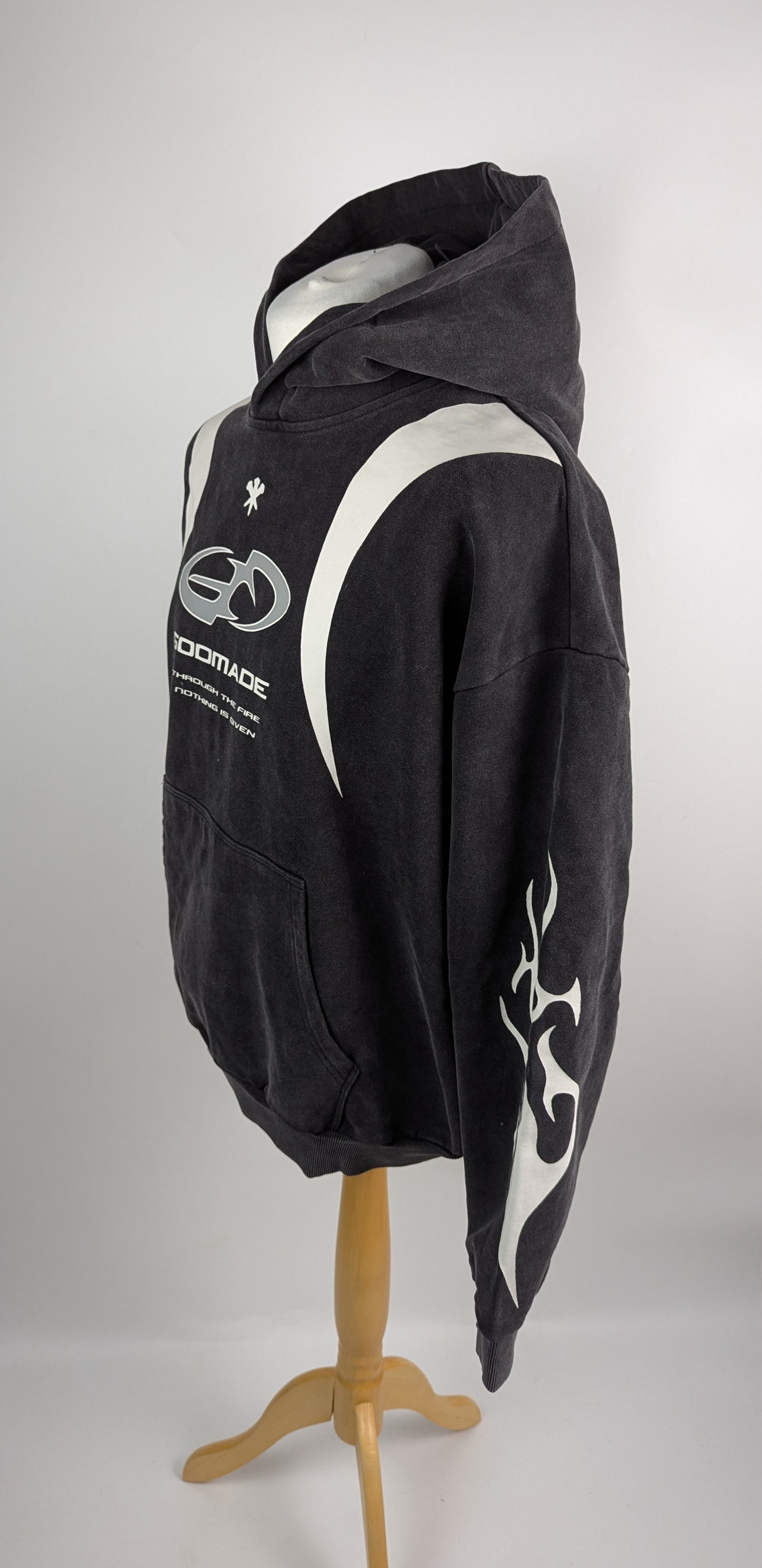 Godmade Logo Washed Mens Hoodie - Black