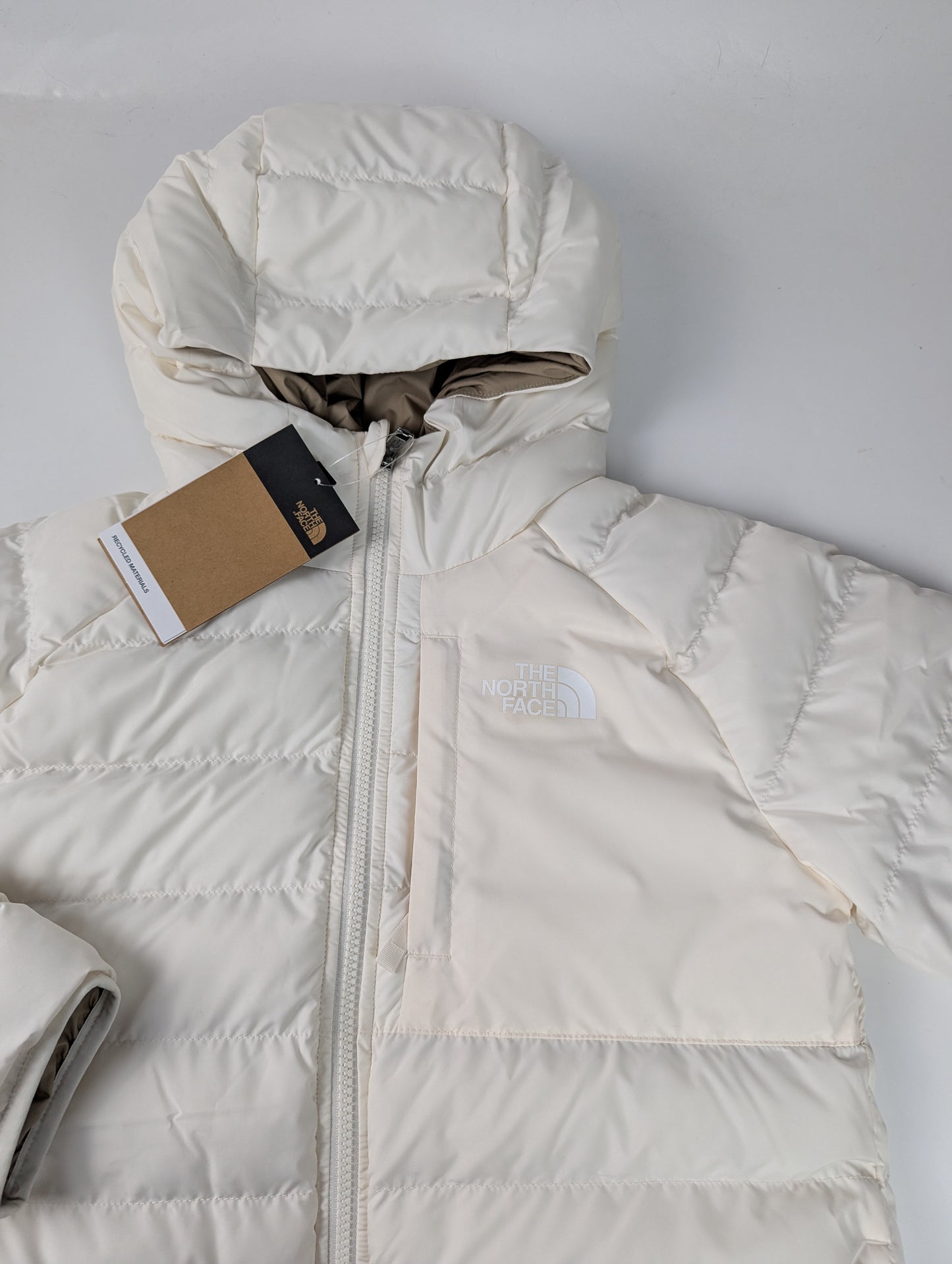 The North Face Girls Reversible Perrito Short Puffer Jacket - White / Beige