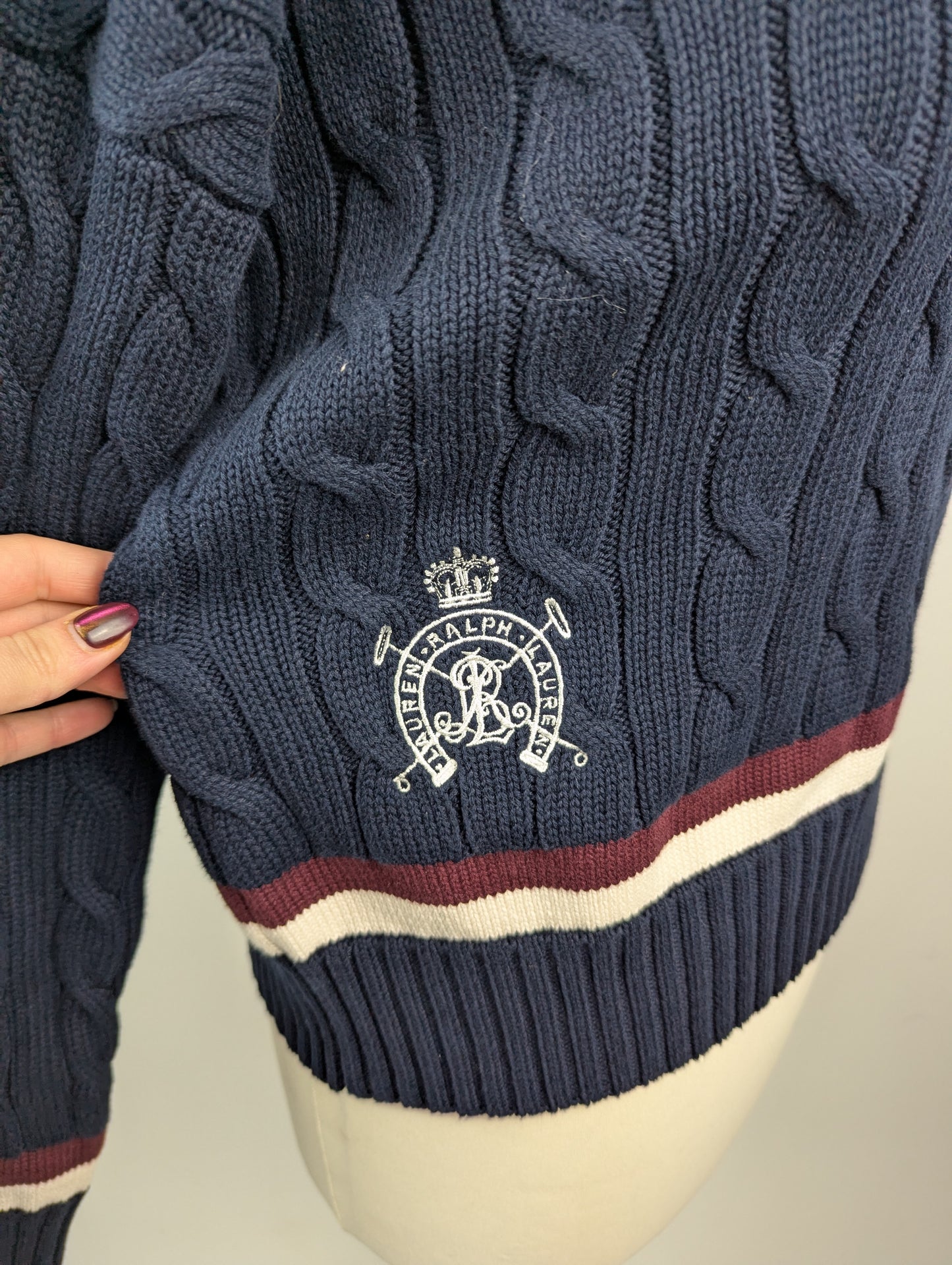 Lauren by Ralph Lauren Cable-Knit Cotton Cricket Jumper - Navy