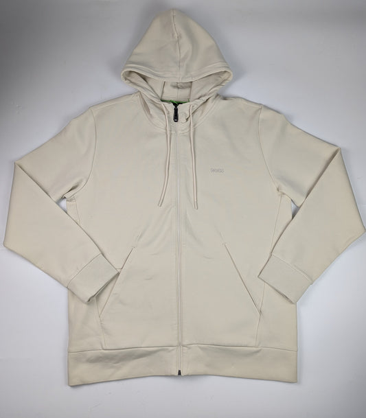 Boss Men's Saggy Full-Zip Hoodie with Adjustable Drawstring Hood - Cream (Open White)