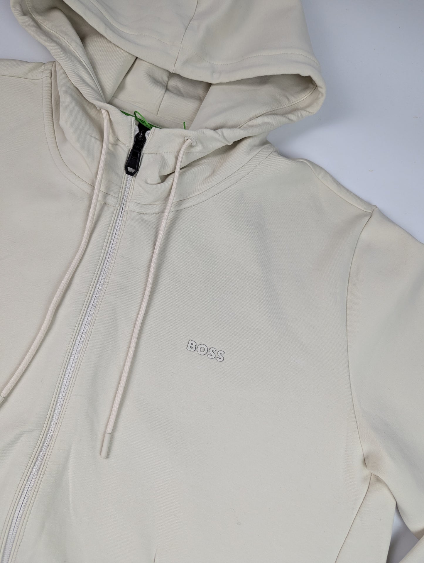 Boss Men's Saggy Full-Zip Hoodie with Adjustable Drawstring Hood - Cream (Open White)